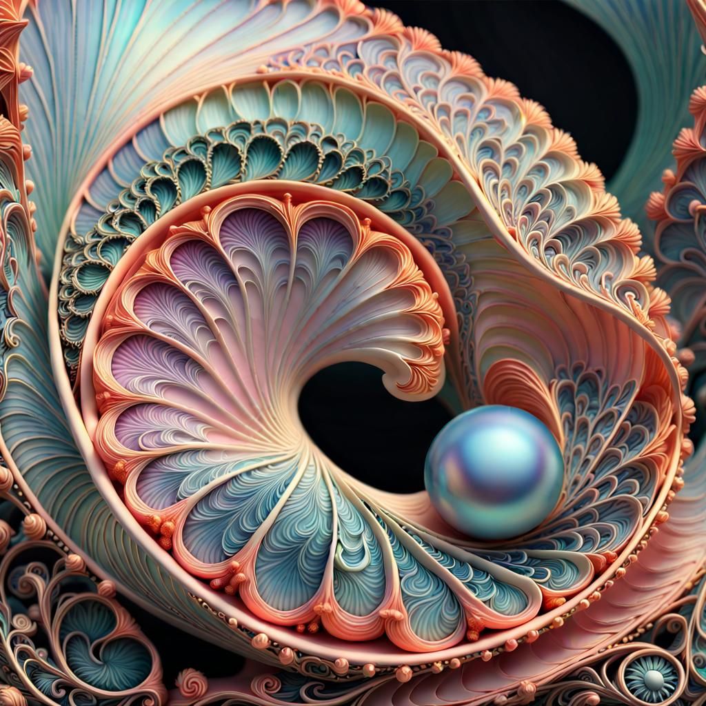 Filigree Coral Shell in Art Nouveau Style