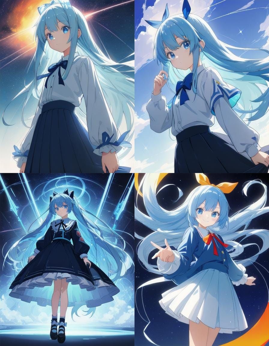 Anime Vtuber Model with Long Sky Blue Hair
