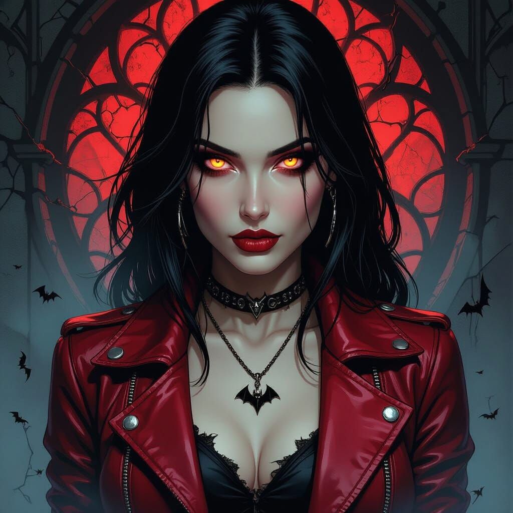 Gothic Portrait of Mysterious Woman in Red Leather