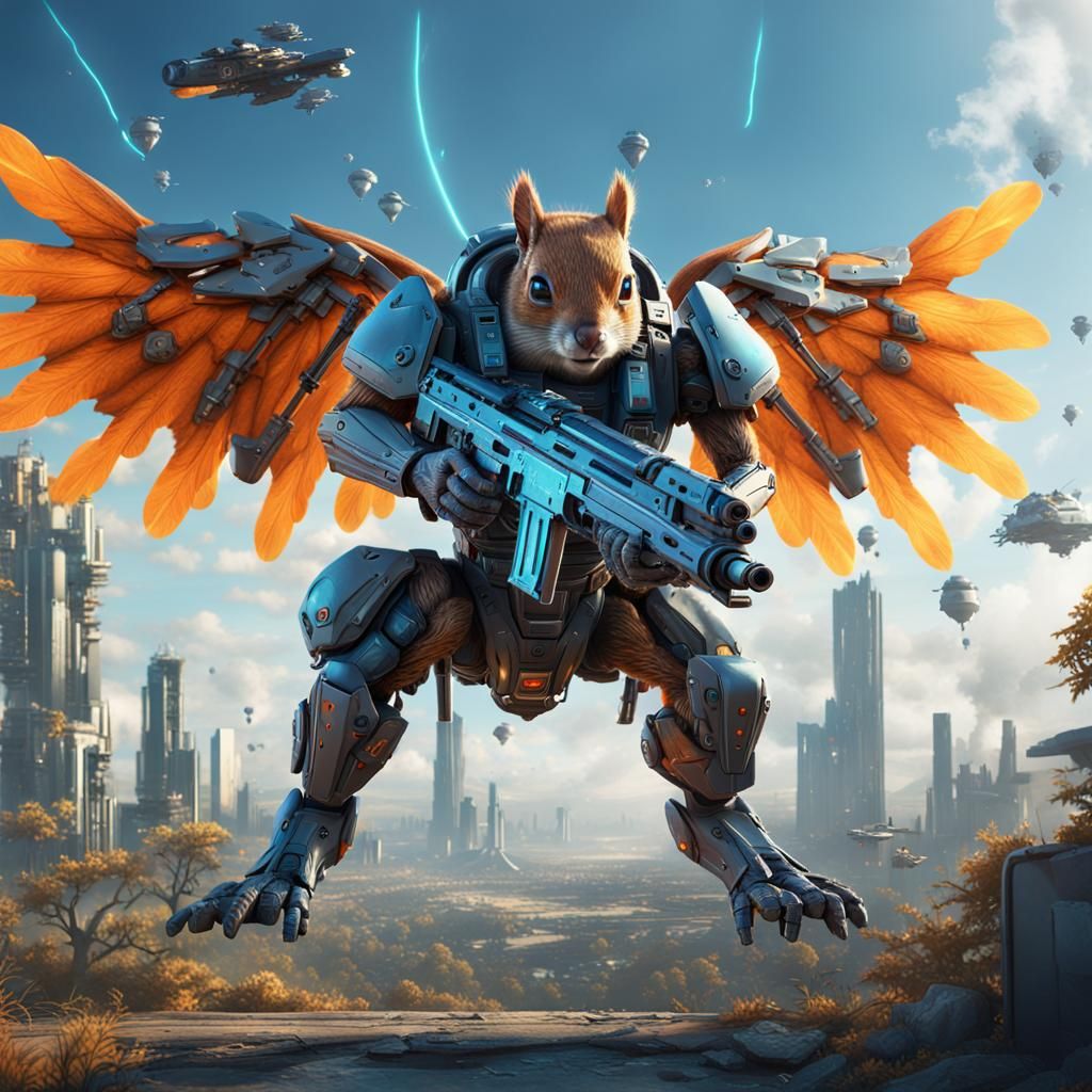 Futuristic Cyborg Squirrel Soldier Concept Art