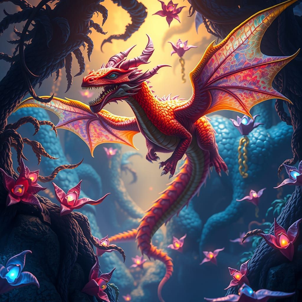 Tangerine Dragon in Eerie Anime Landscape