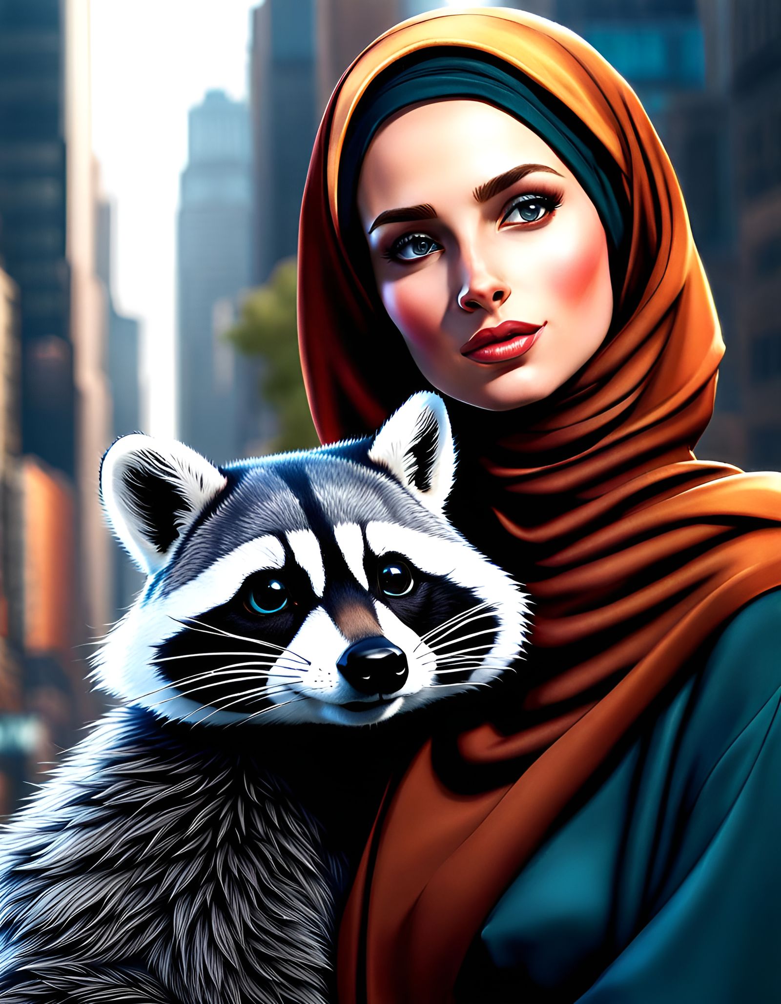 Woman in Hijab Hugs Racoon in NYC
