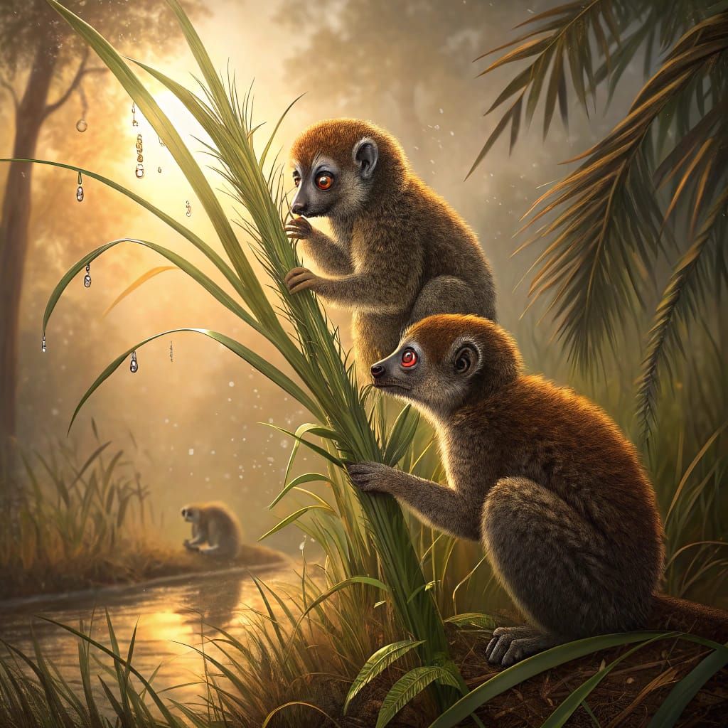 Madagascar Lemurs in Misty Dawn Light