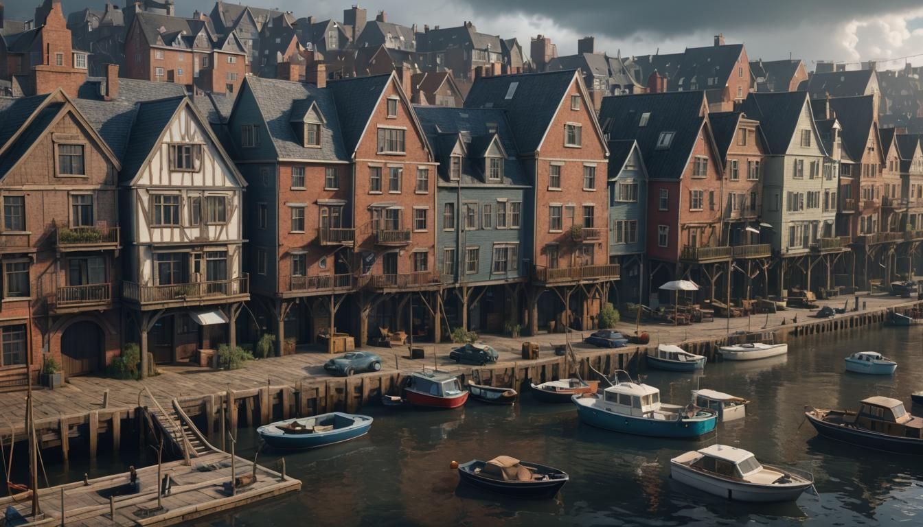 Stormy Harbor Townhouses in Cinematic 3D Style