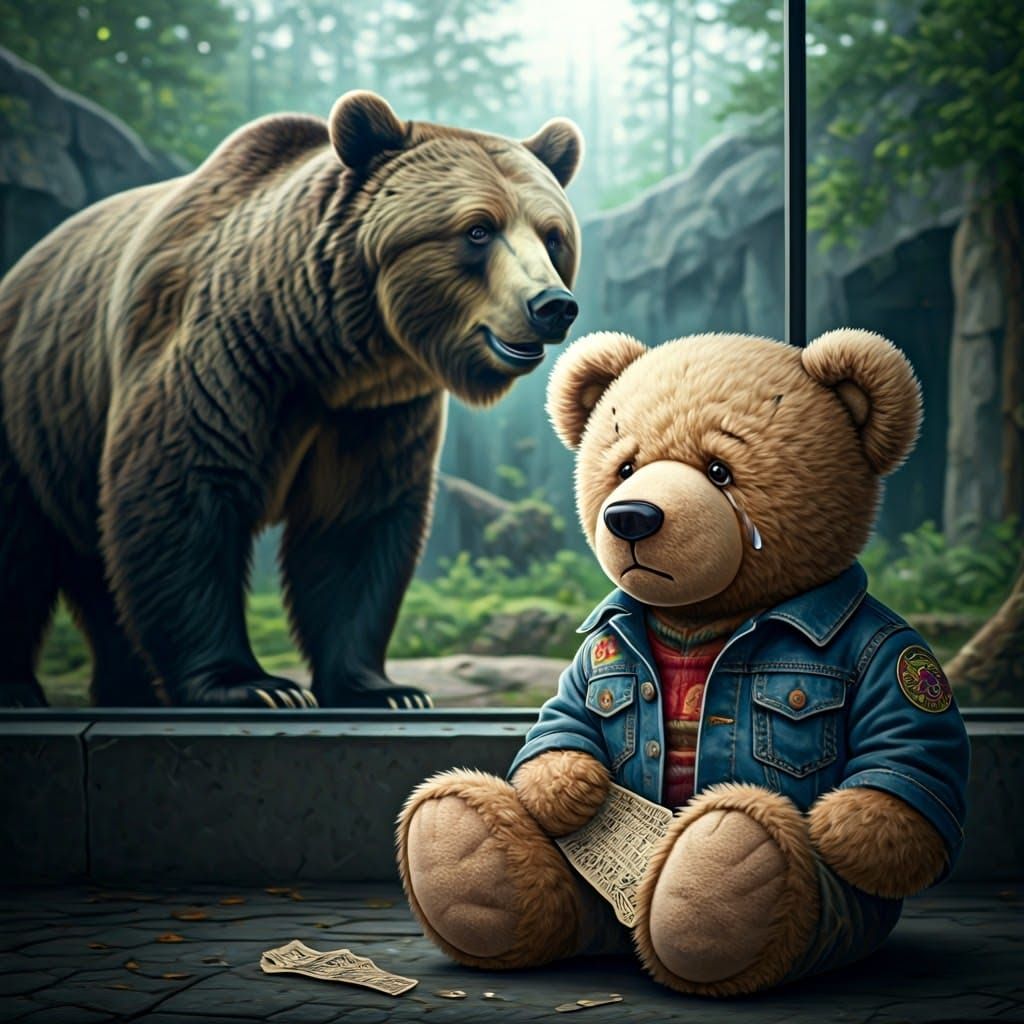 Sad Teddy Bear at Zoo Exhibit