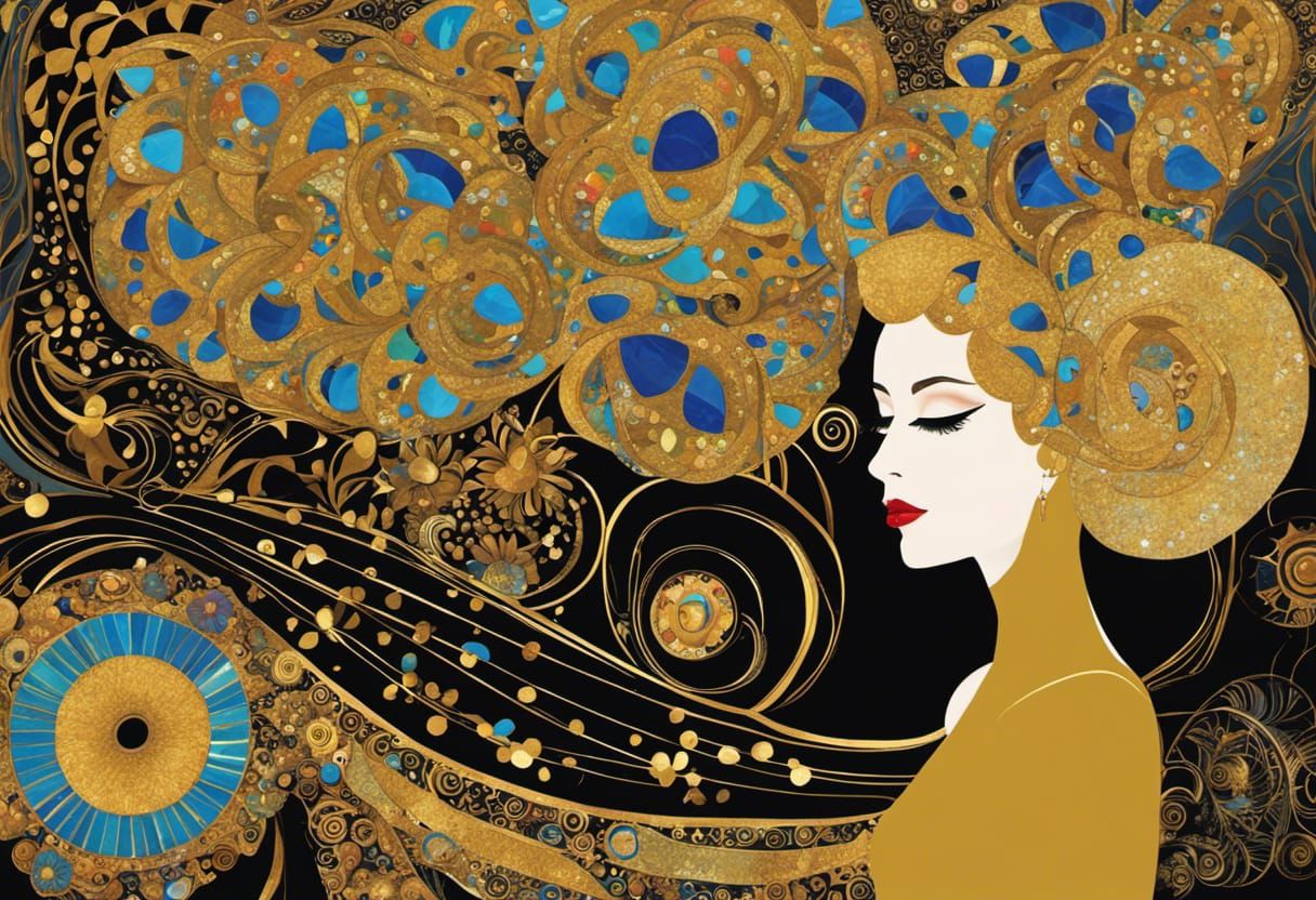 Colorful Secession Portrait with Gold Accents