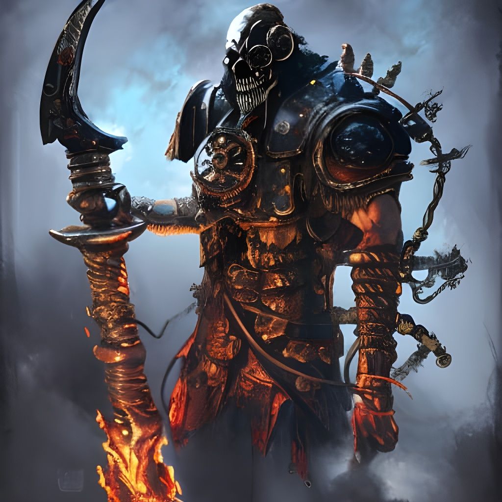 Steampunk Undead Warrior with Axe in Cel-Shaded Style