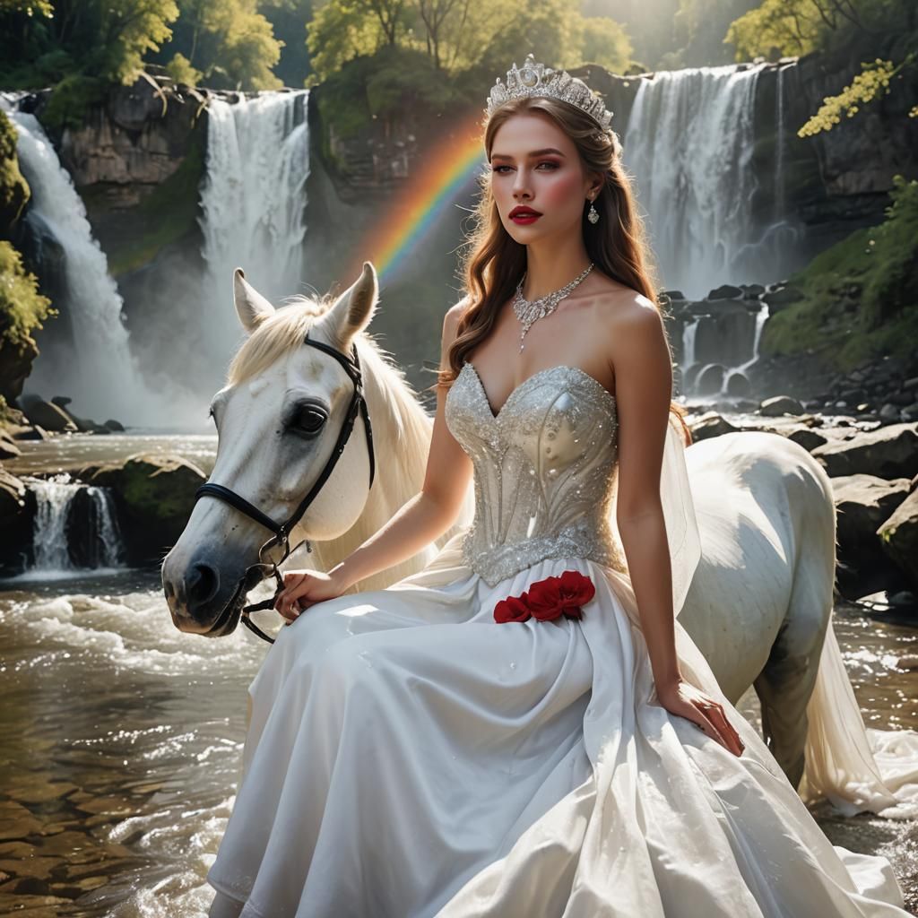 Diamond Crowned Bride by Waterfalls: Fantasy Art