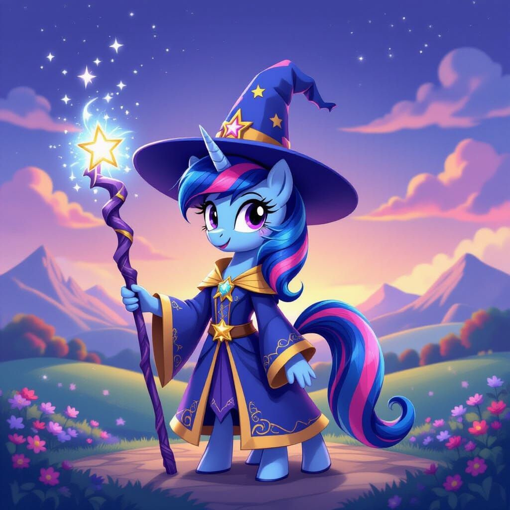 Twilight Sparkle as a Wizard in Magical Cartoon Style
