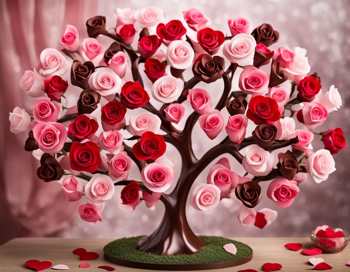Romantic Heart Tree with Roses and Chocolate