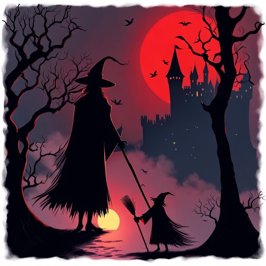 Magic Sorcerers' Night Flight: Oil Painting