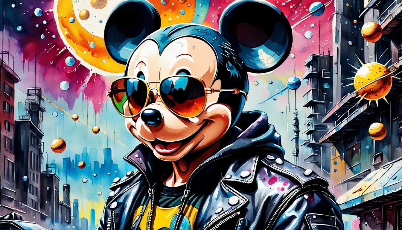 Cyberpunk Mickey Mouse in Dystopian Pop Art