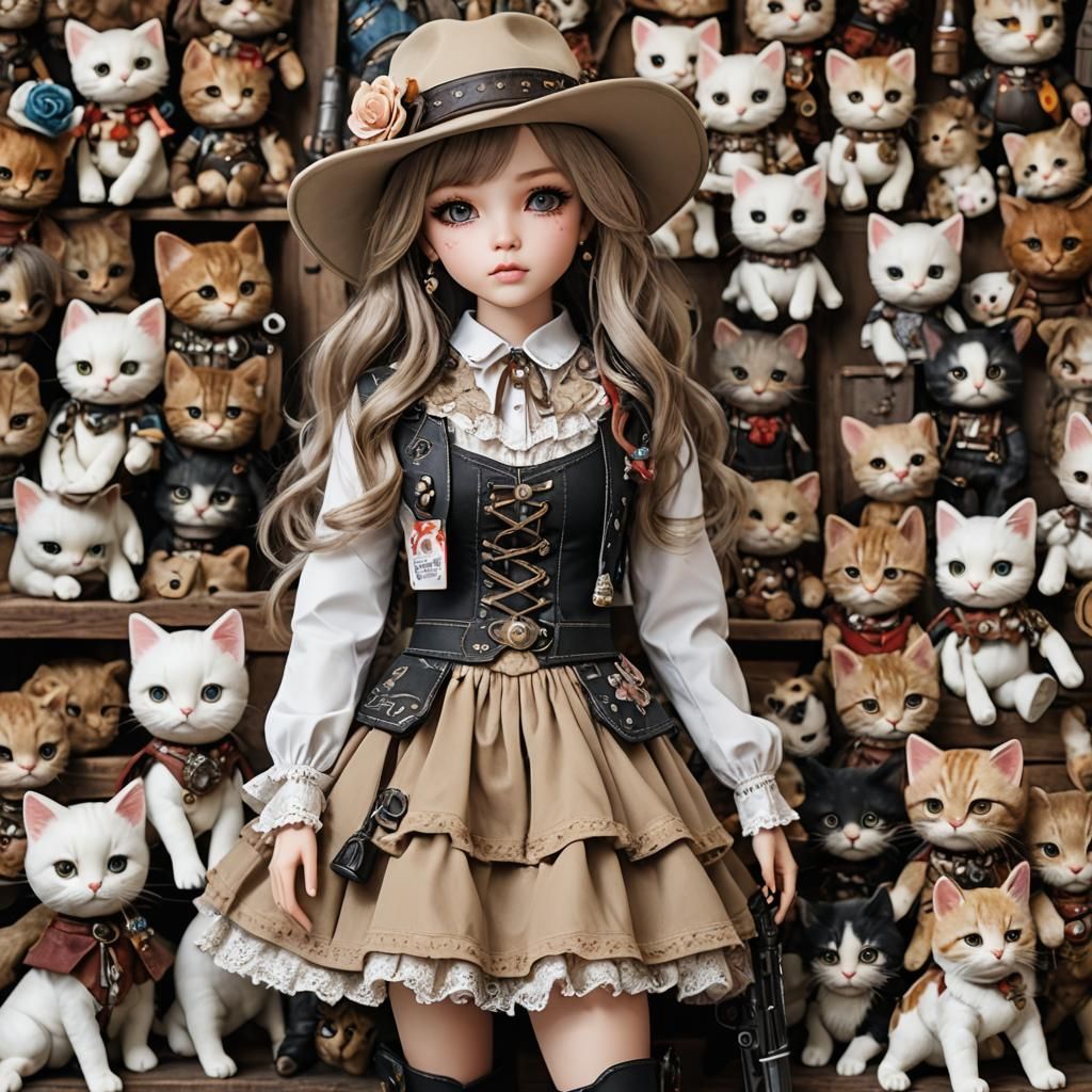 Kawaii Mechanical Doll Gunslinger in Ultra Hyperreal 8K