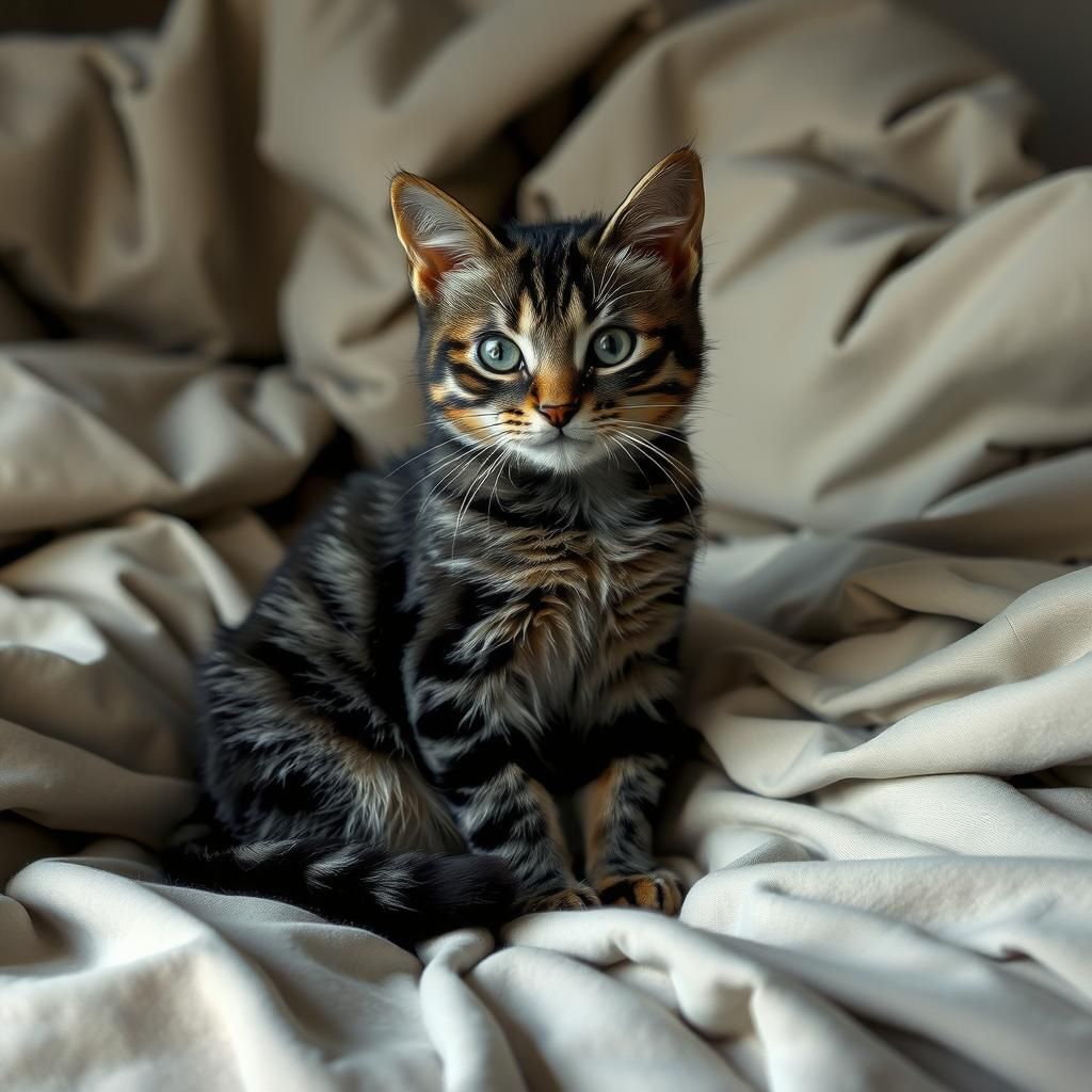 Realistic Tabby Cat on Plush Bed