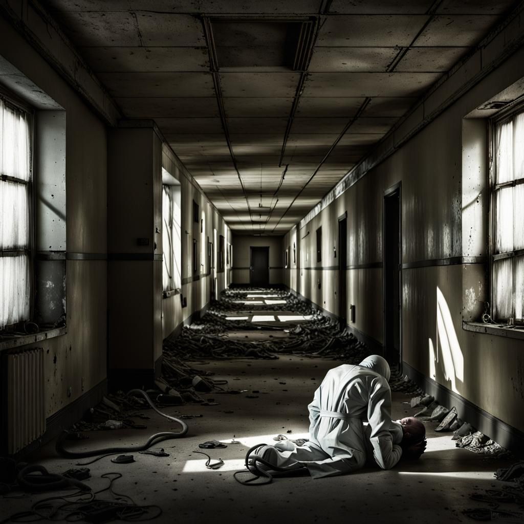 Creepy Slenderman in Abandoned Dystopian Hospital