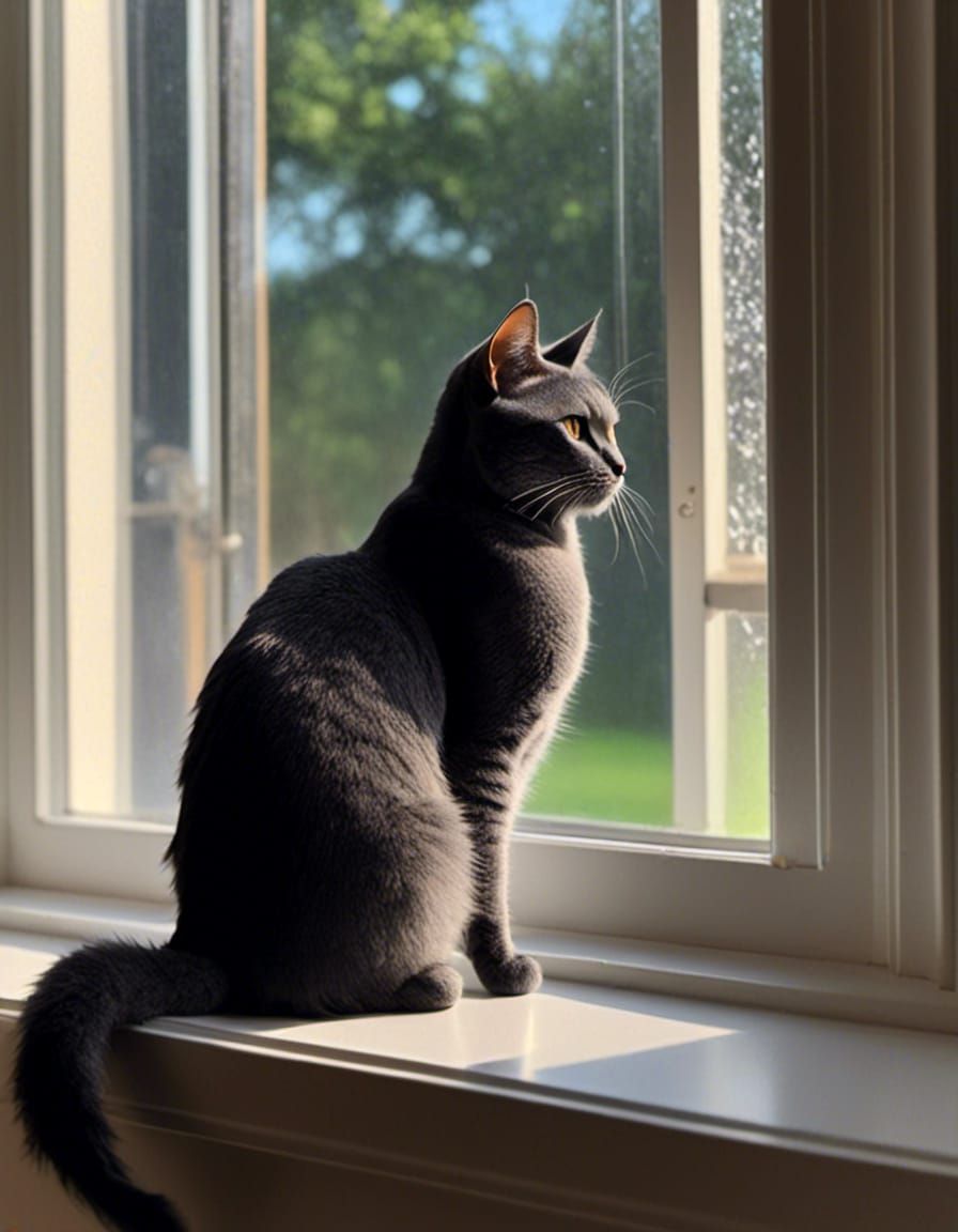Dark Grey Cat's Window View