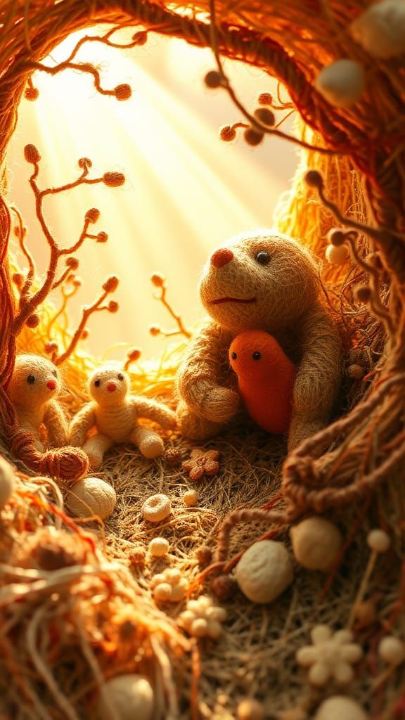 Whimsical Yarn Sculpture of a Dreamlike World