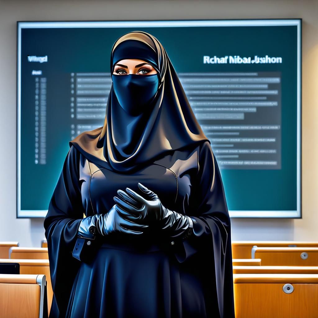 Niqabi Woman Giving University Lecture as Oil Painting