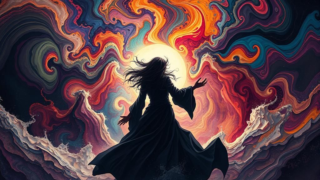 Dark Sorceress Summons Storm in Psychedelic Style