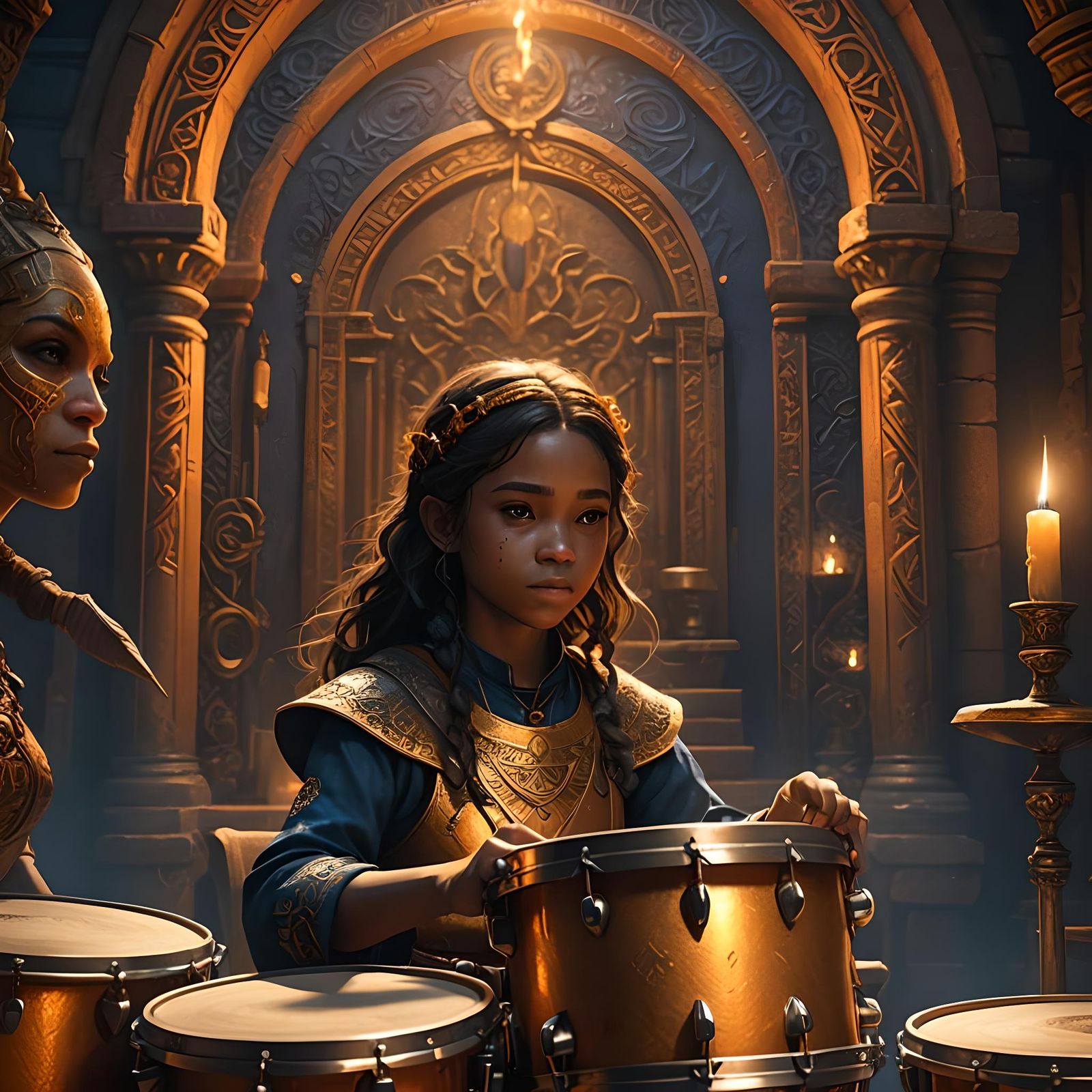 Orphan Girl Drummer in Detailed Matte Painting