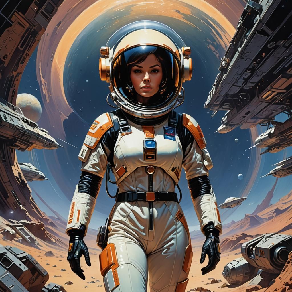 Retro Sci-Fi Space Woman in Pinup Pose