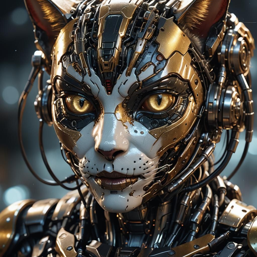Glowing Android-Cat Hybrid in Sci-Fi Style