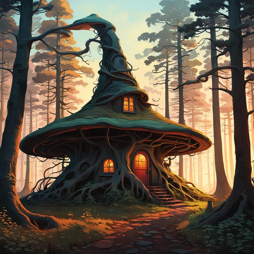 Enchanted Witch's Hat House in Mystical Forest