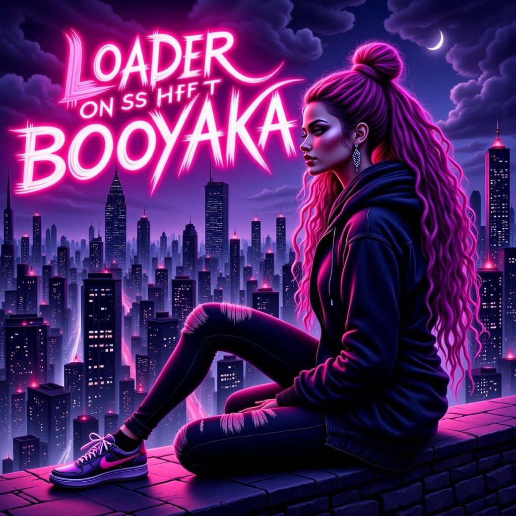 Neon Cityscape with Bratz-Style Anime Woman