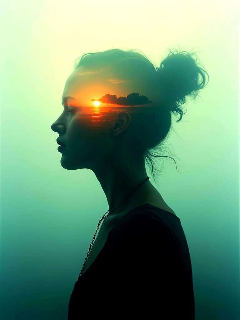 Persephone Double Exposure Portrait in Dreamy Surrealism