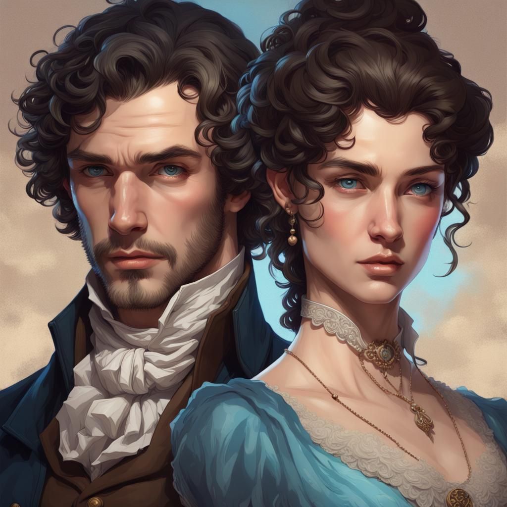 Regency Era Couple Portrait in Digital Art Style