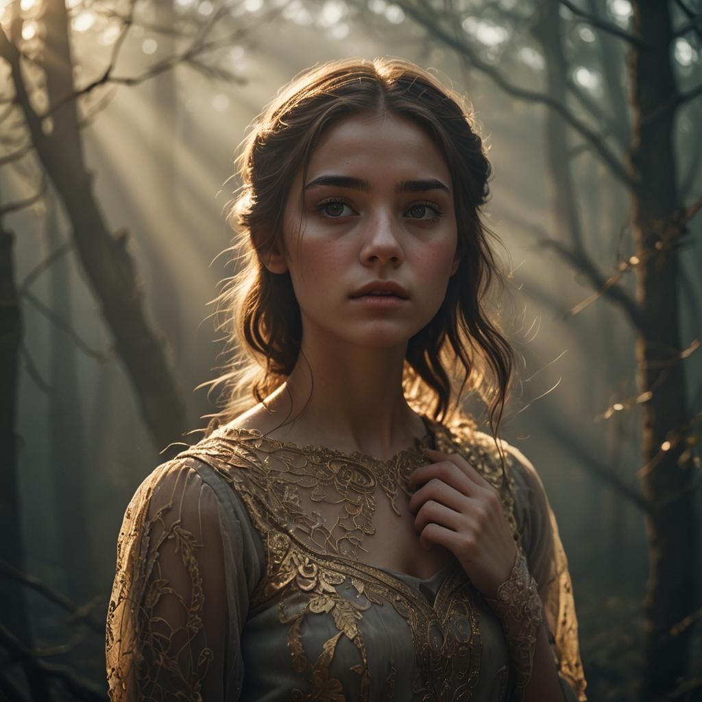 Hyper-Realistic Teenage Girl in Moody Atmosphere