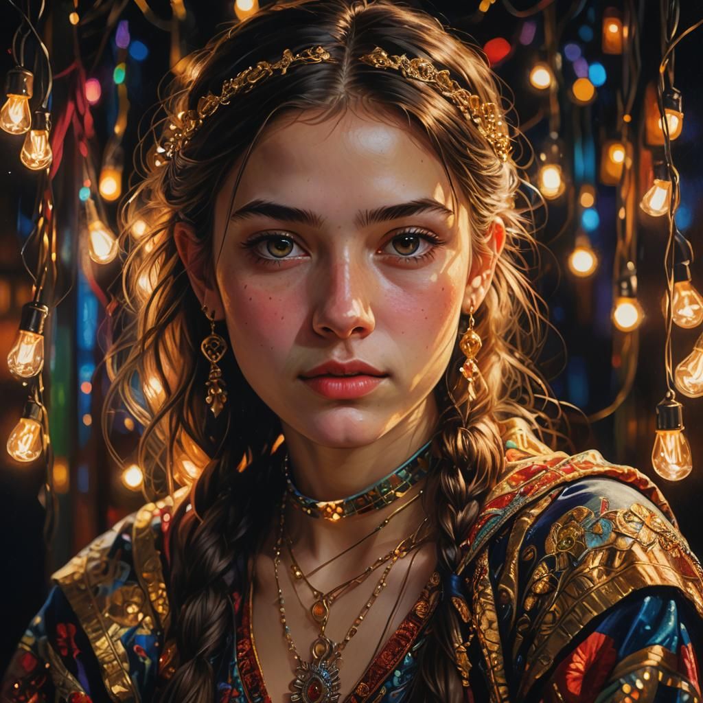 Teenage Girl Portrait in Detailed Oil Painting Style