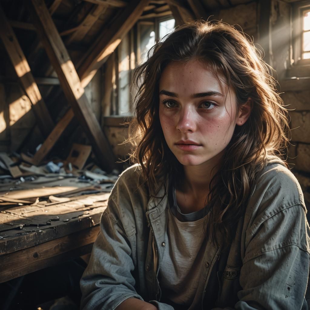 Mystical Portrait of a Girl in Abandoned Attic
