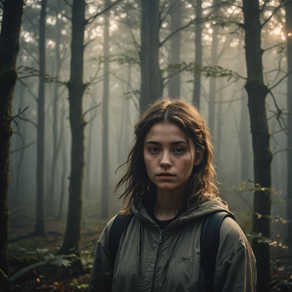 Hyperrealistic Portrait in Misty Forest