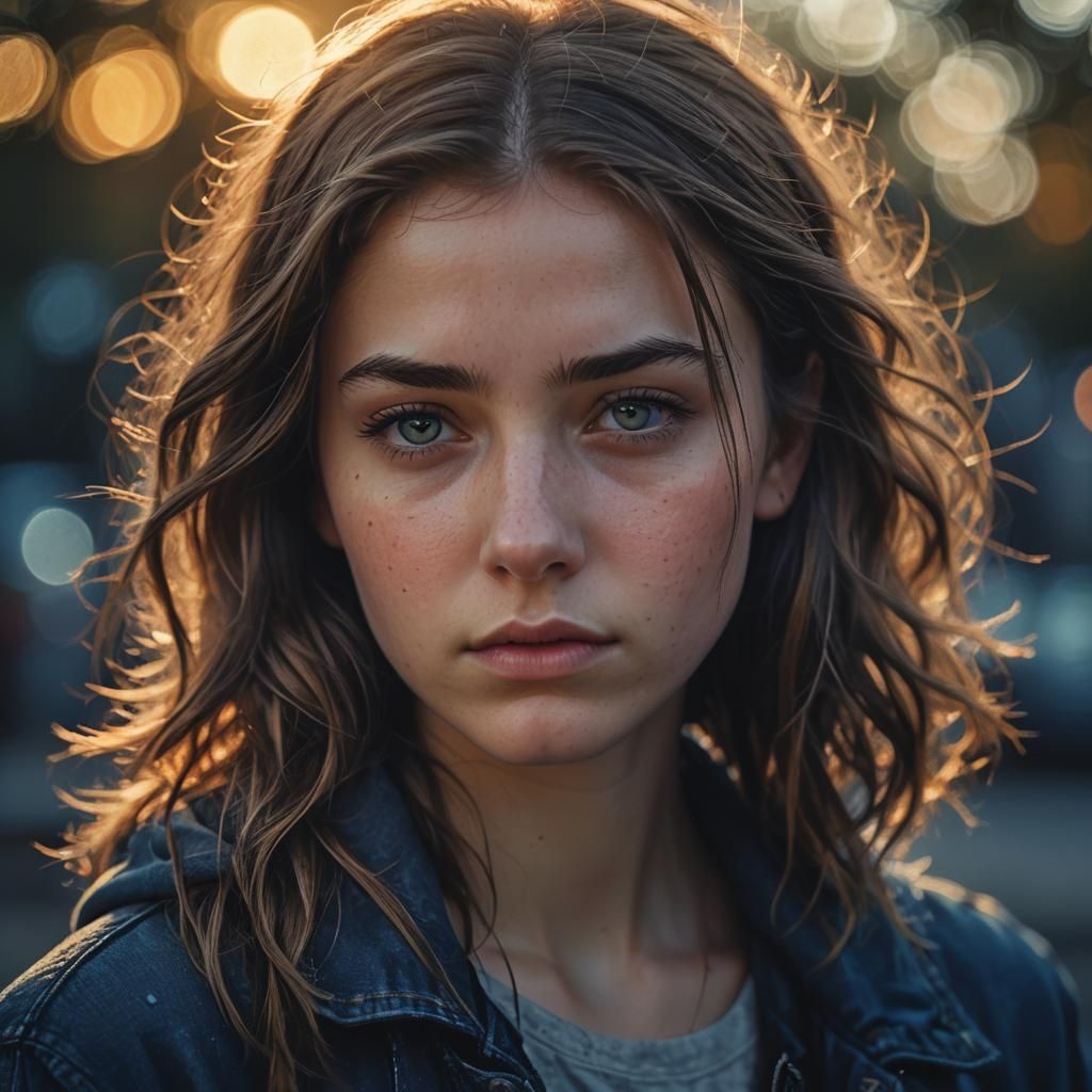 Lost in Thought: Moody Teenage Girl in Cinematic Hyperrealis...