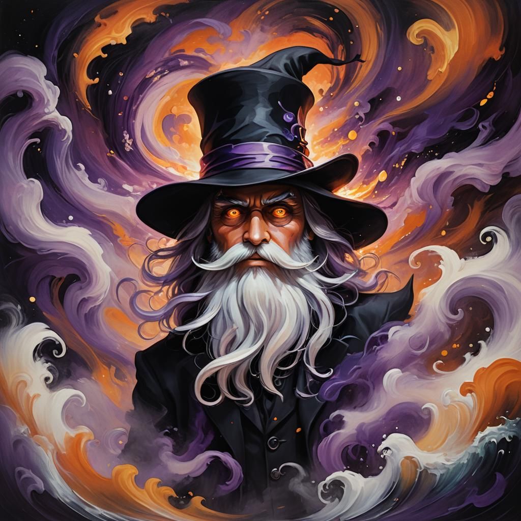 Living Black Hat with Floating Waves, Fantasy Art