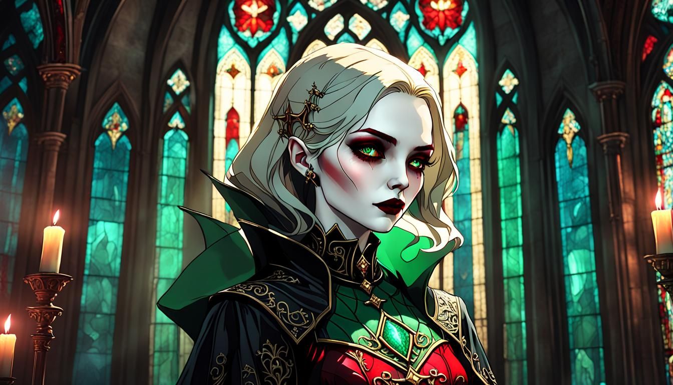 Gothic Vampiress Portrait in Ornate Church