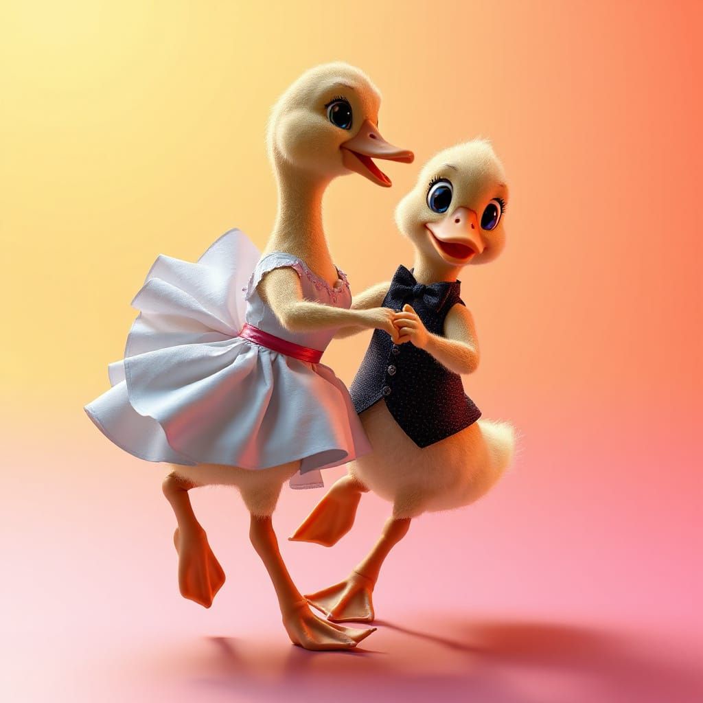 Ducklings Dancing Waltz in 3D Digital Art Style