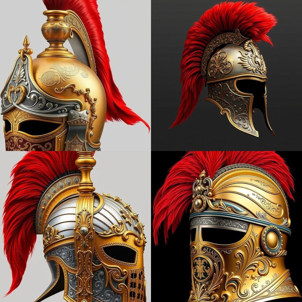 Gilded Baroque Chalice Helmet with Scarlet Feathers