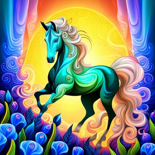 Botanical White Horse with Metallic Sheen