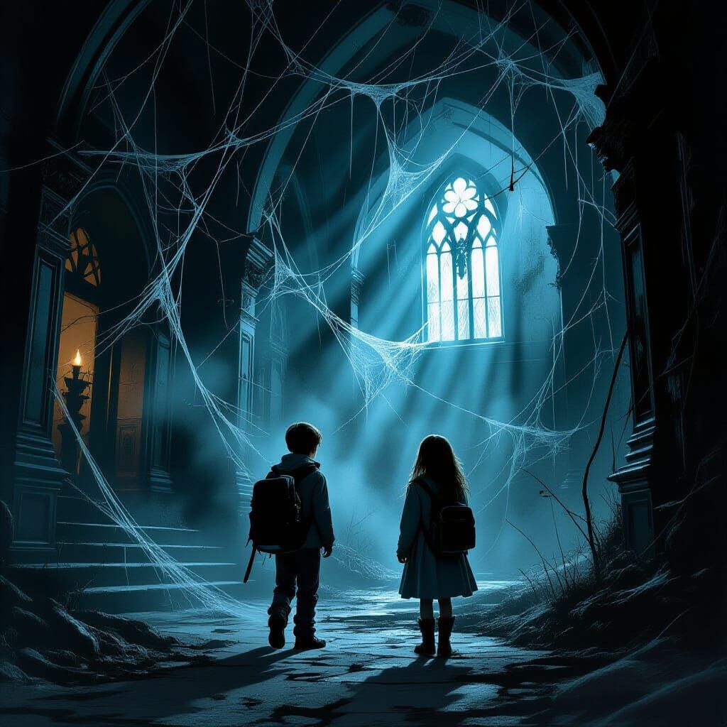 Eerie Gothic Mansion with Young Explorers