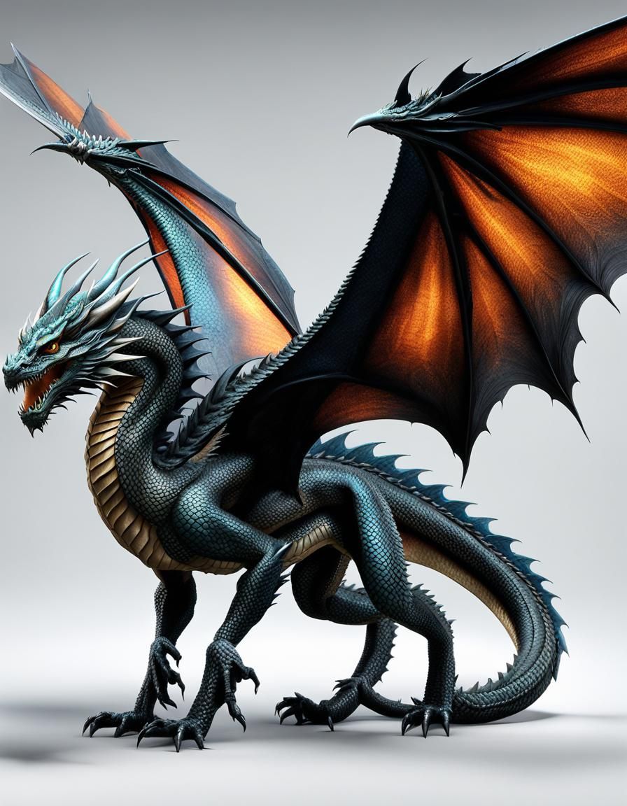 Flying Dragon with Prismatic Eyes in Dark Fantasy Style