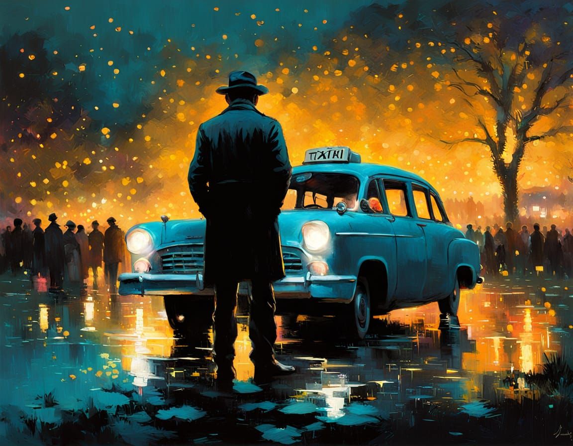 Taxi Driver in Twilight Meadow: Post-Impressionistic Blackli...