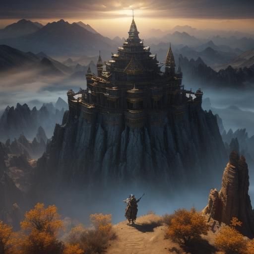 Heroic Warrior Victorious in Ancient Temple, Digital Matte P...