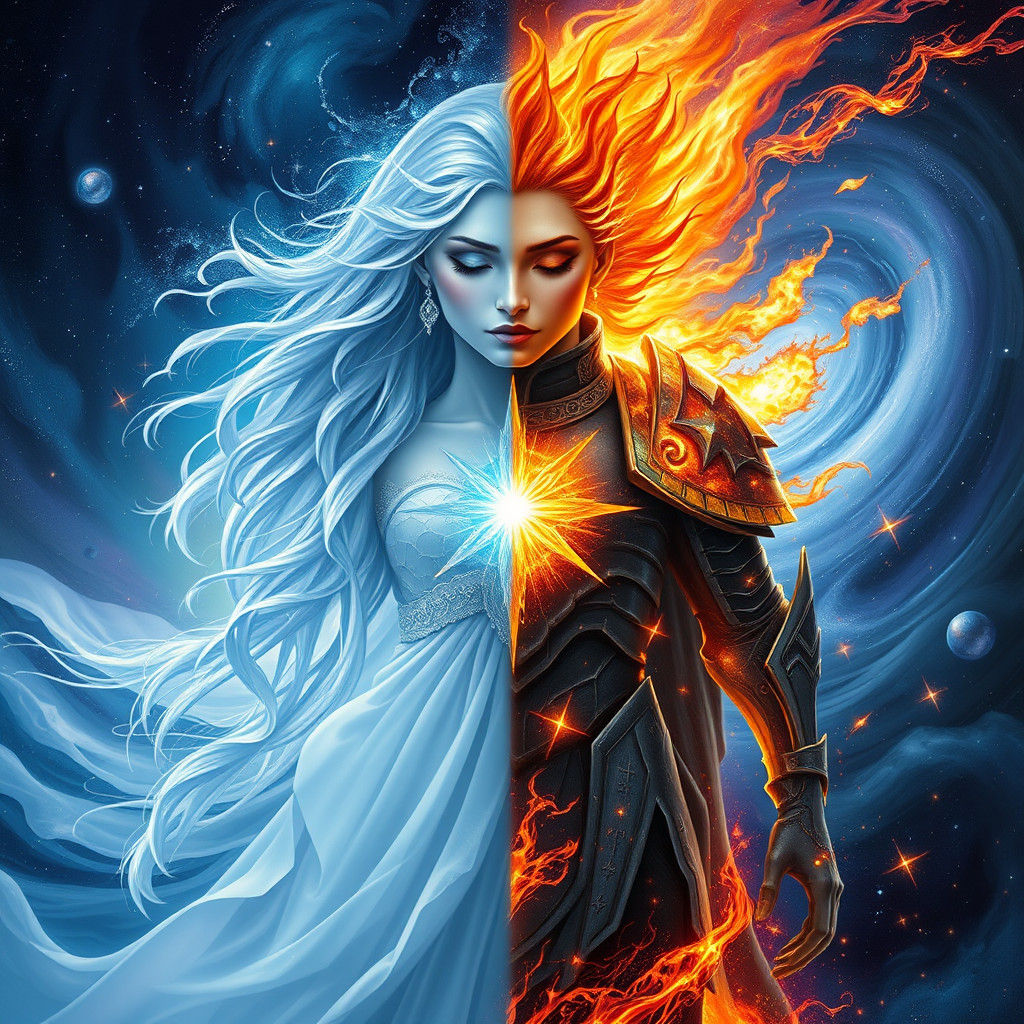 Dual-Gendered Being with Icy and Fiery Halves