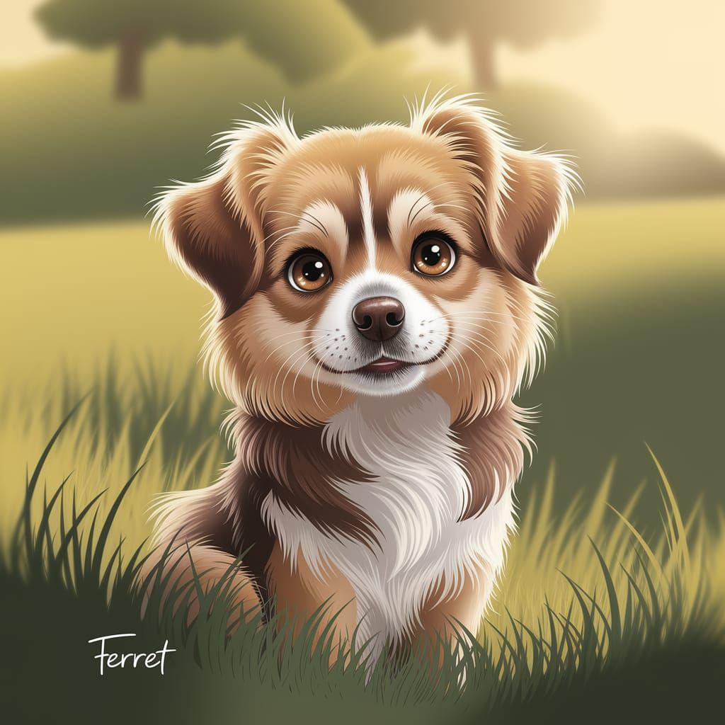 Charming Digital Art of Ferret the Dog