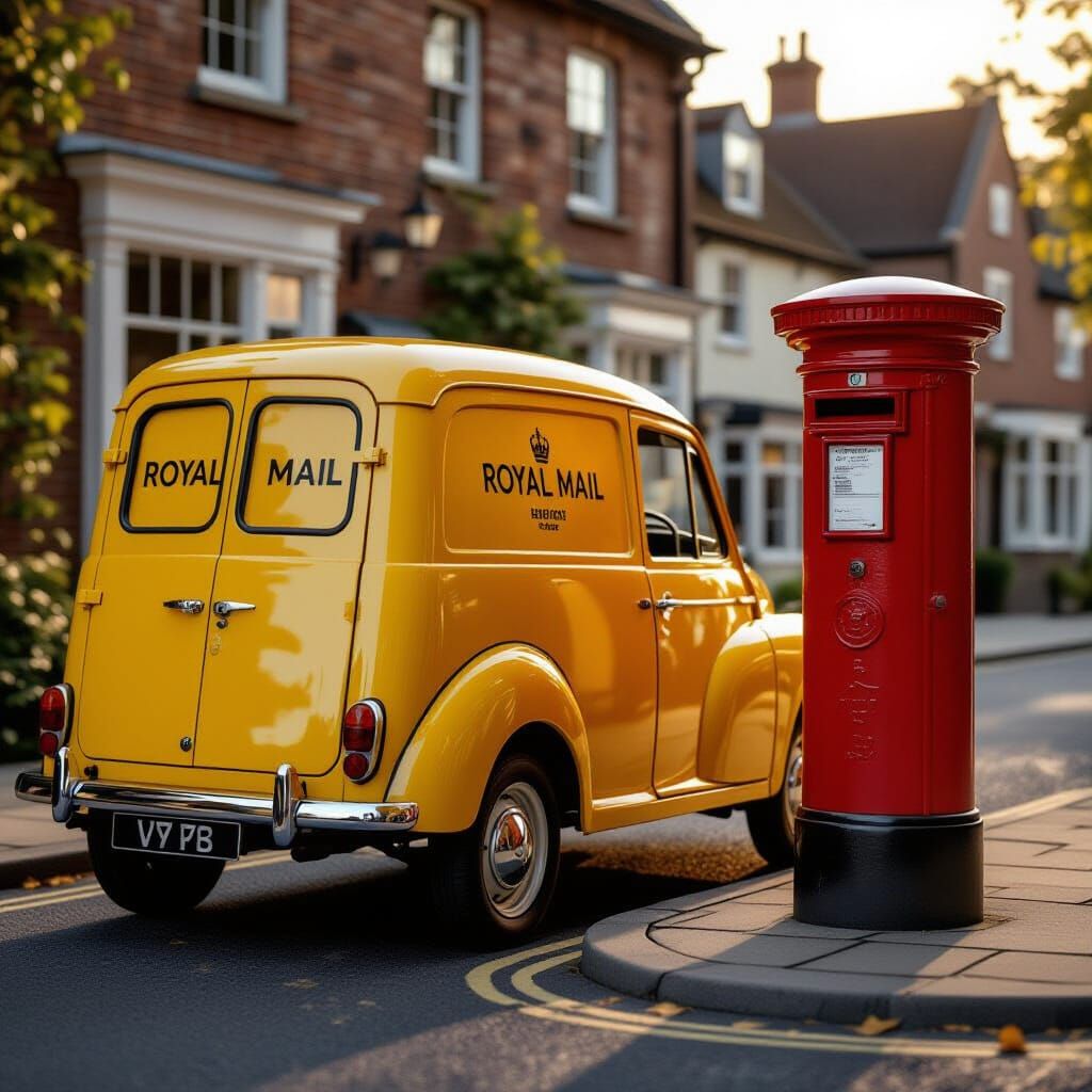 Vintage Royal Mail Van on Quaint Street