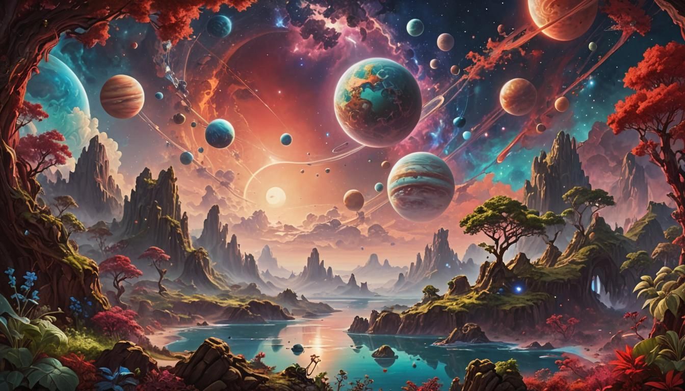 Dreamy Landscape with Planets, Fractal Concept Art
