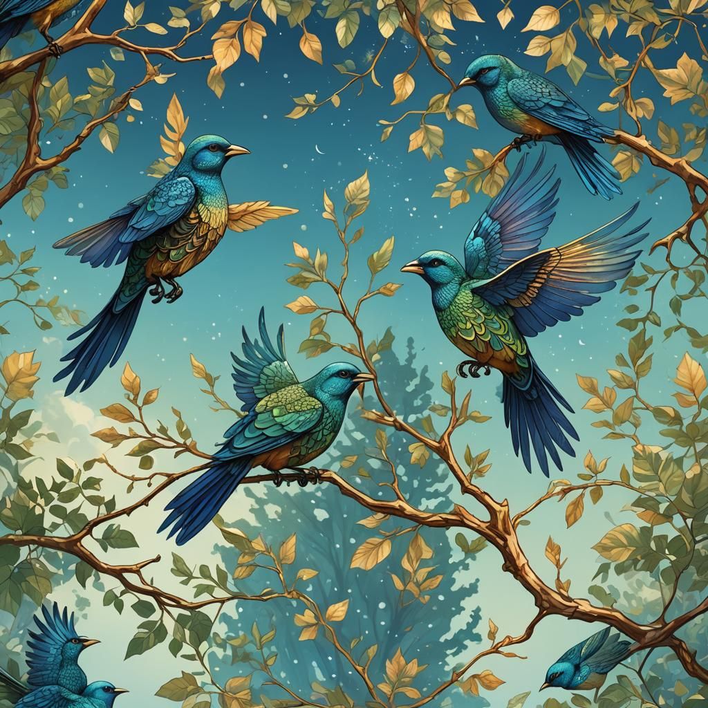 Birds Descending: Fantasy Art Deco Design