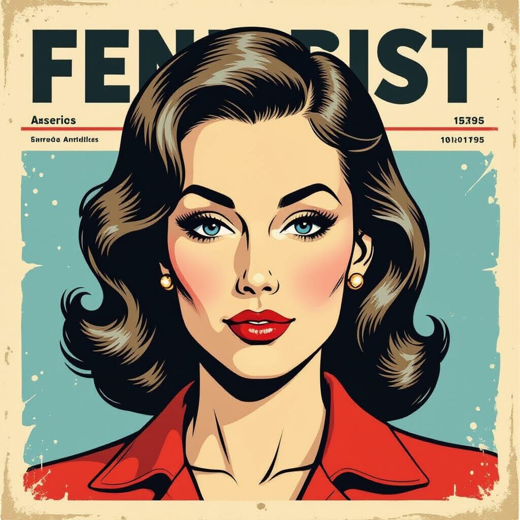 Vintage Feminist Woman Illustration in Newspaper Style
